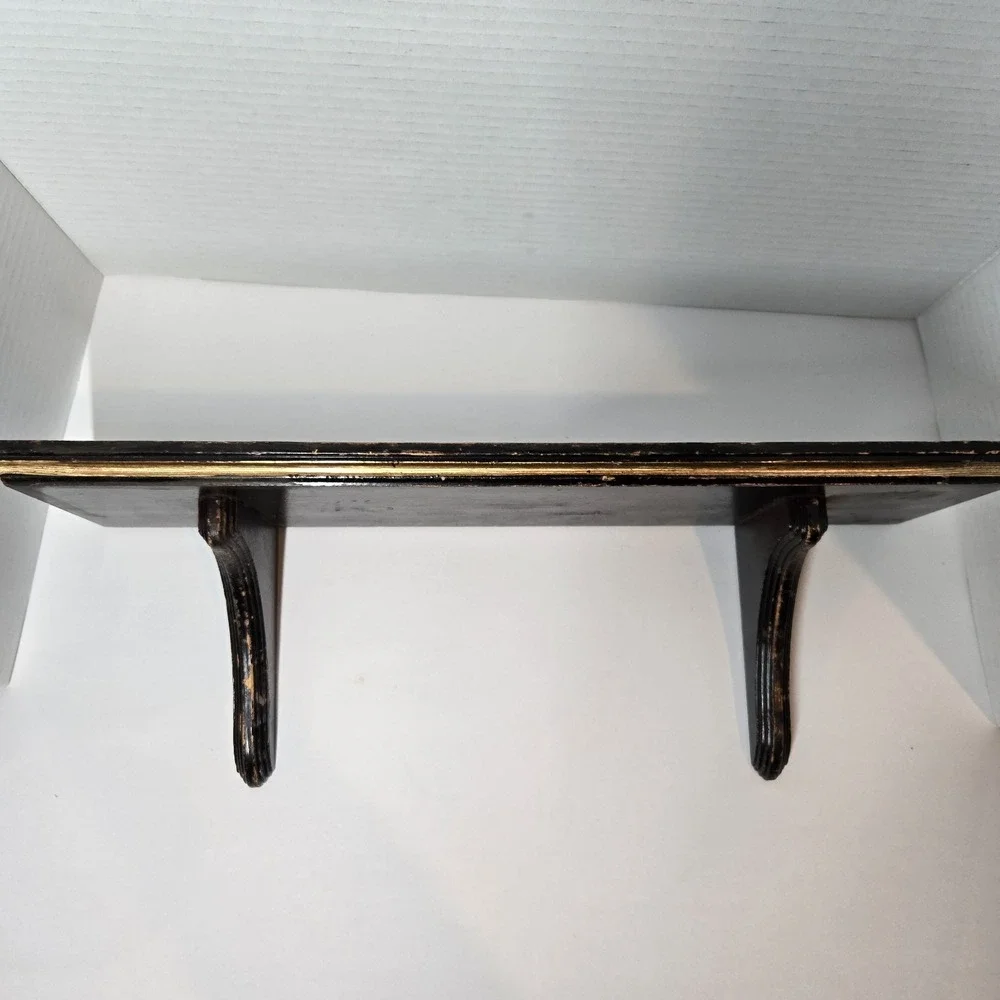 Vintage Solid Wood‎ Wall Mount Shelf w/Plate Rail Display Curio Knick Knack